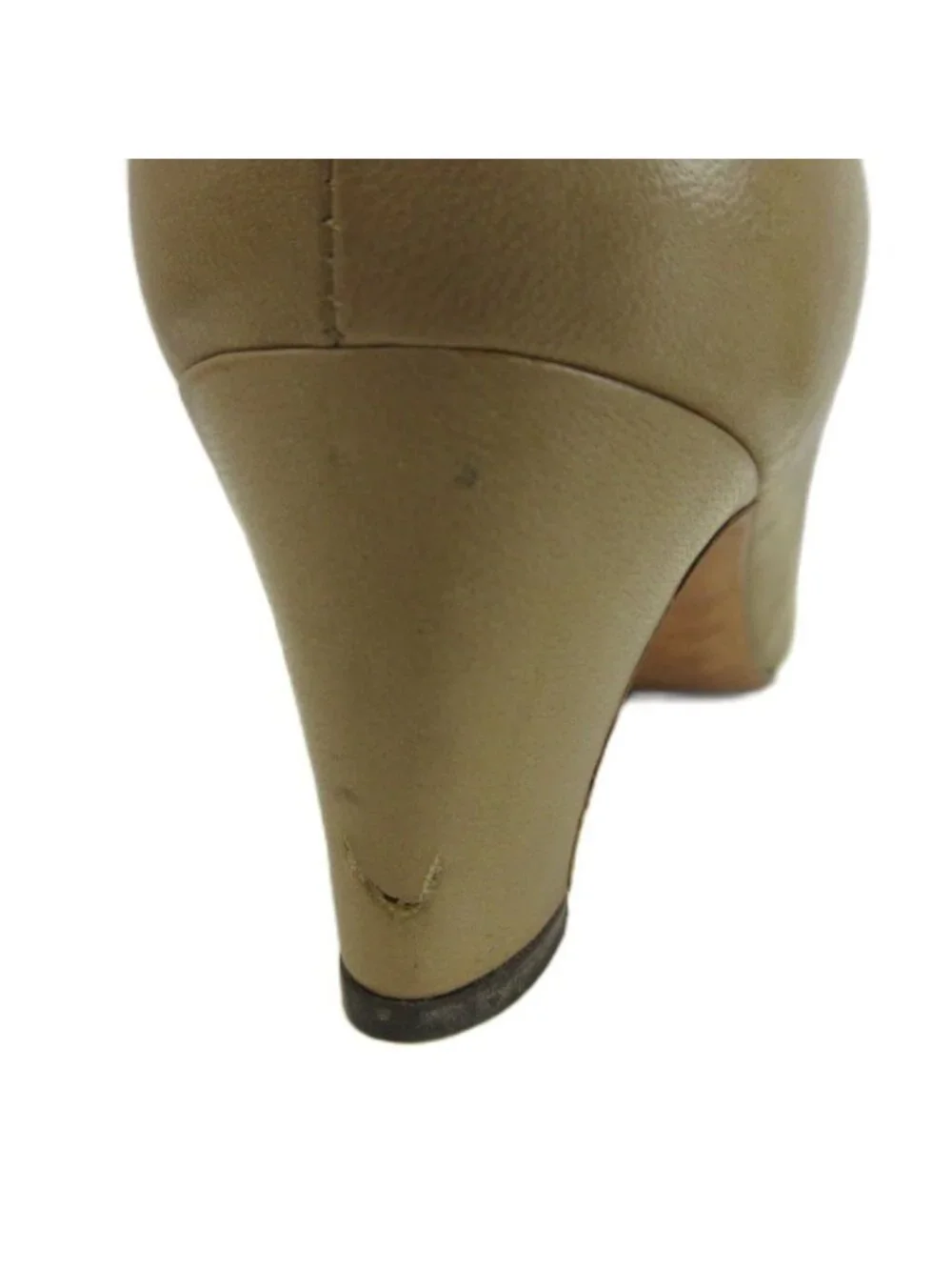 Chanel Pumps Leather Pointed Toe Middle Heels CC Logo Beige